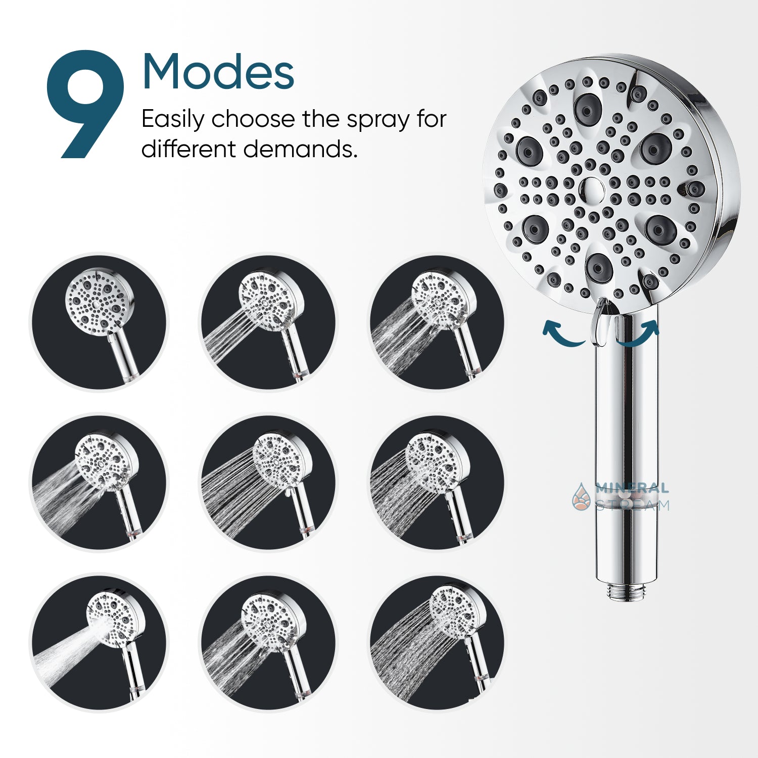 MineralStream Luxe 9 Mode High Pressure Showerhead (gefiltreer)